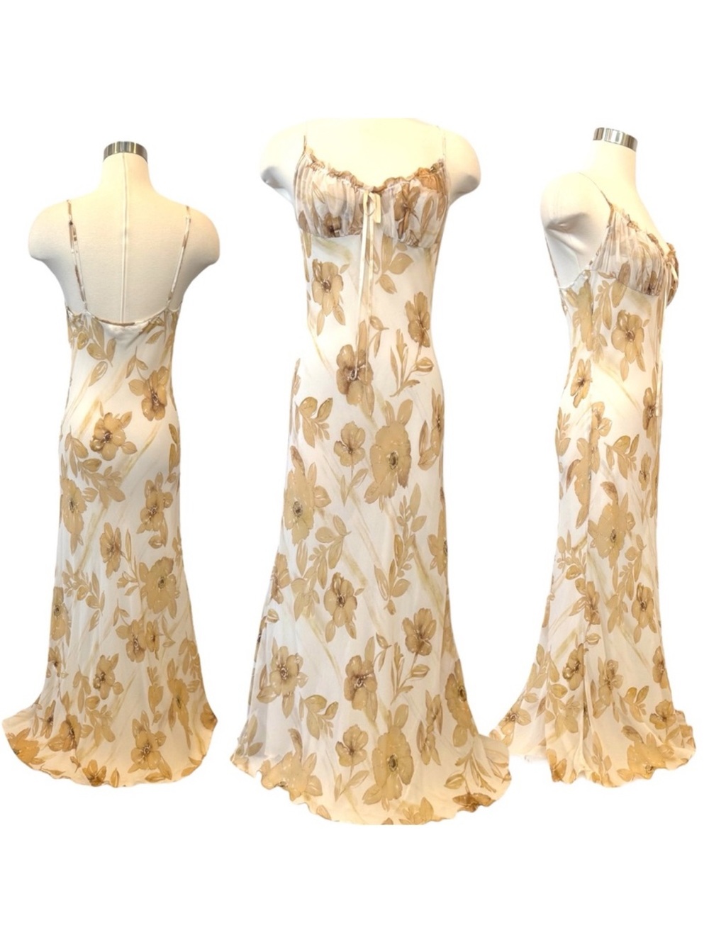 Vintage 100% Silk Chiffon Ivory Floral Lingerie Collection Maxi Gown Slip Dress - Picture 8 of 8